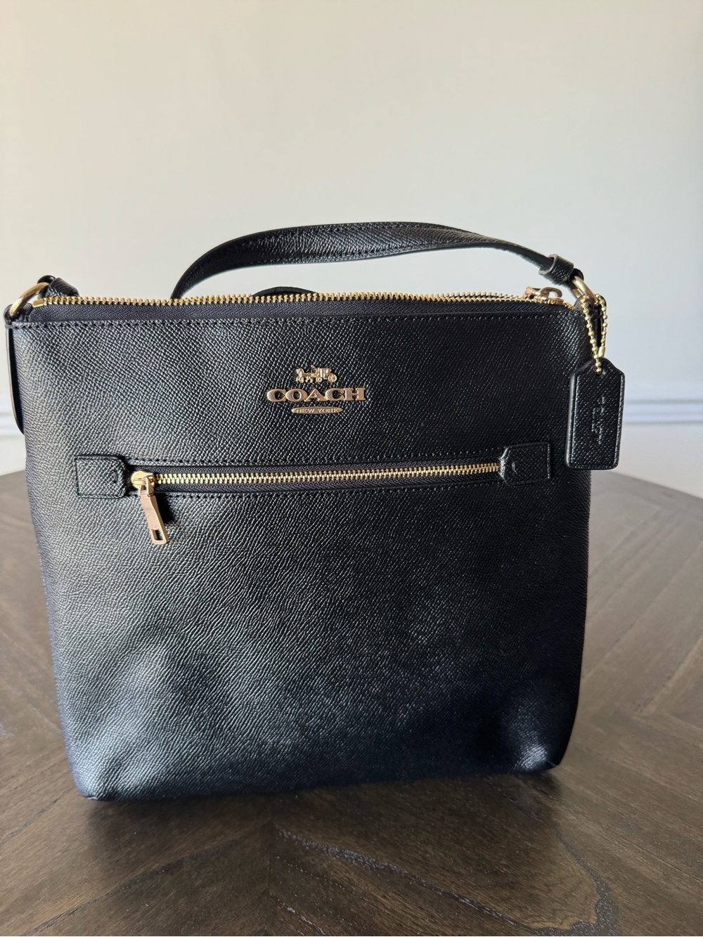 Coach Black Saffiano Leather Top-Handle Shoulder Bag with Gold Hardware